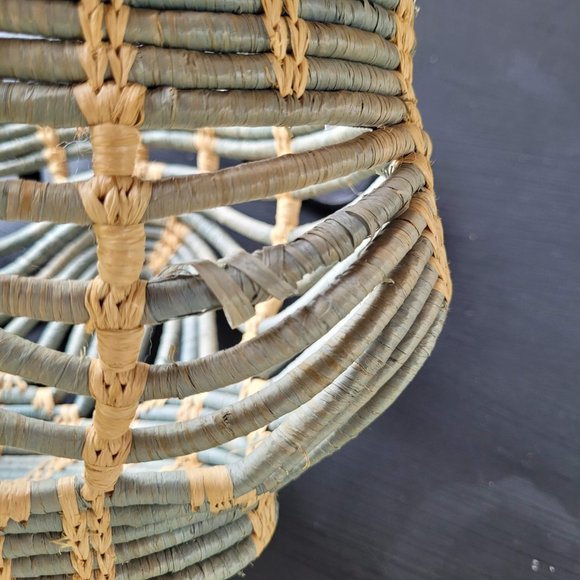 Sans-Arcidet Collection Designer Turquoise and Tan Raffia Woven Basket Bag - Picture 8 of 16